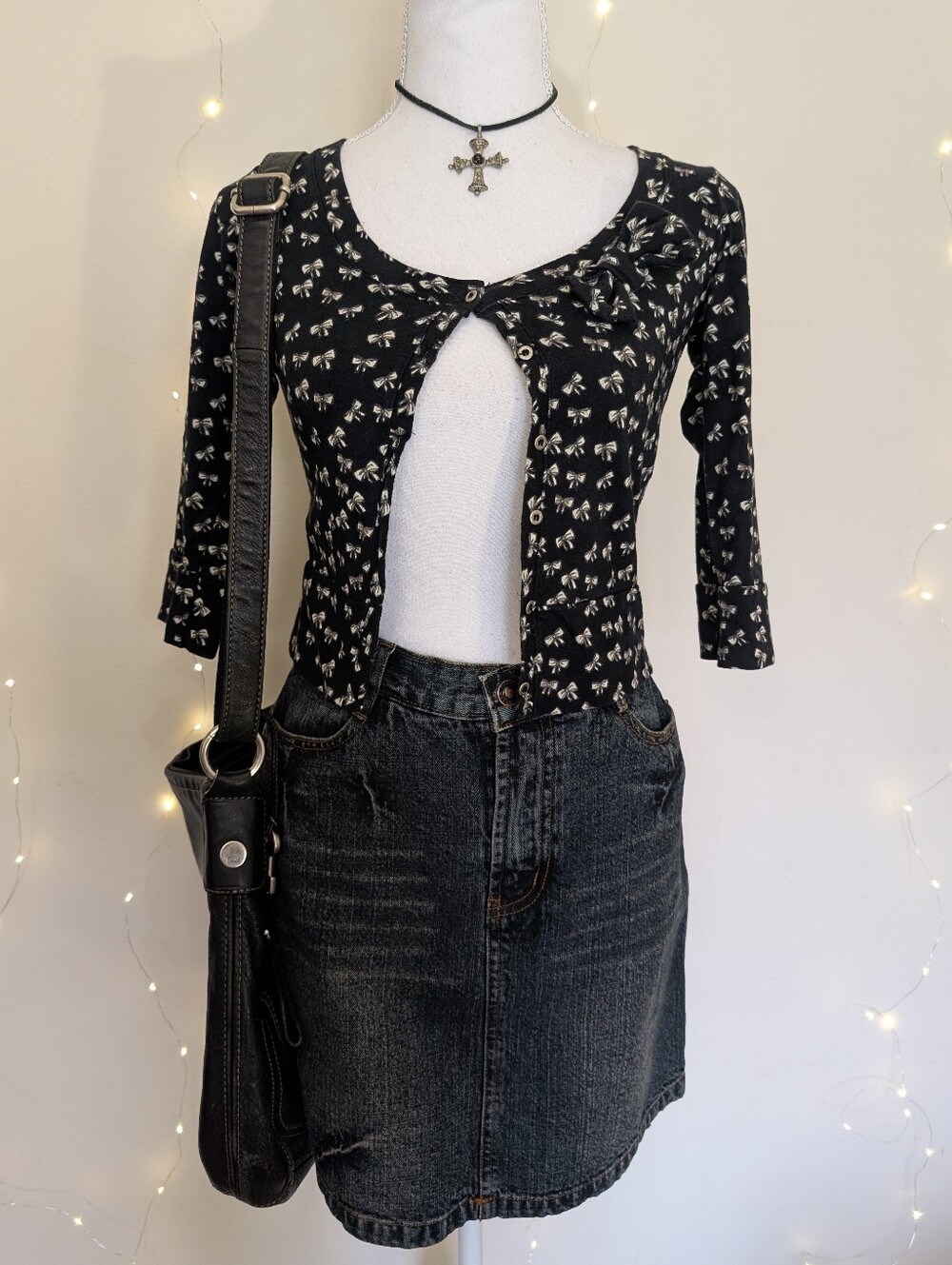 Cropped Bow Print Cardigan - Y2K Bershka
